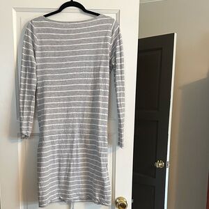GAP Gray and White Striped Long Sleeve Dress